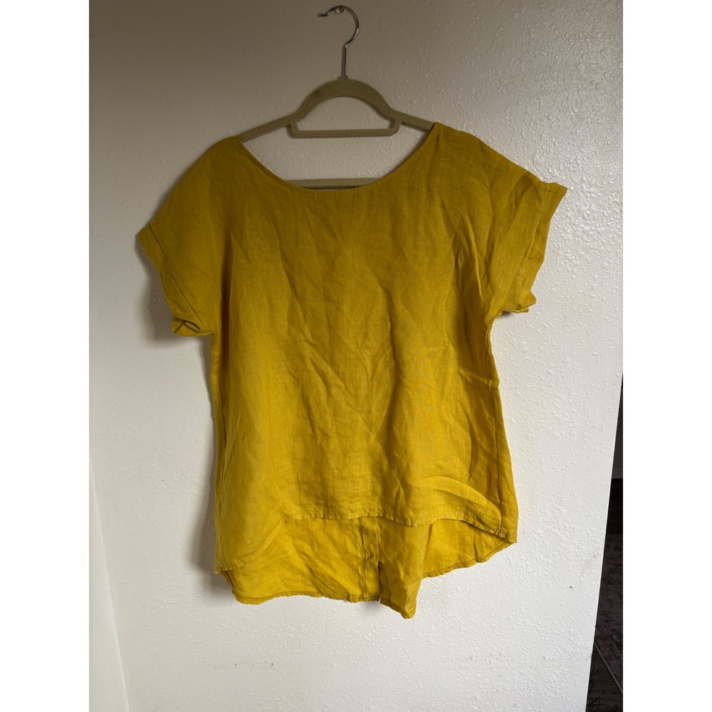 Terzo Millennio 100% Italian Linen Top WomenSize‎ S Short Sleeve Mustard Yellow
